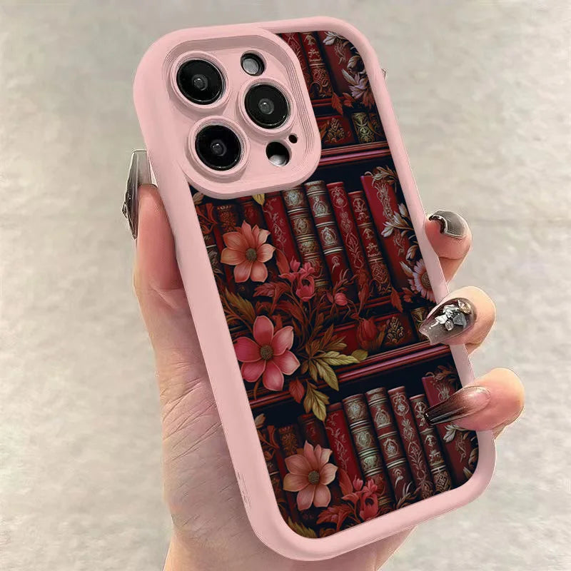 Floral Bookshelf iPhone Case – Shockproof Cover for iPhone 11-17 Pro Max