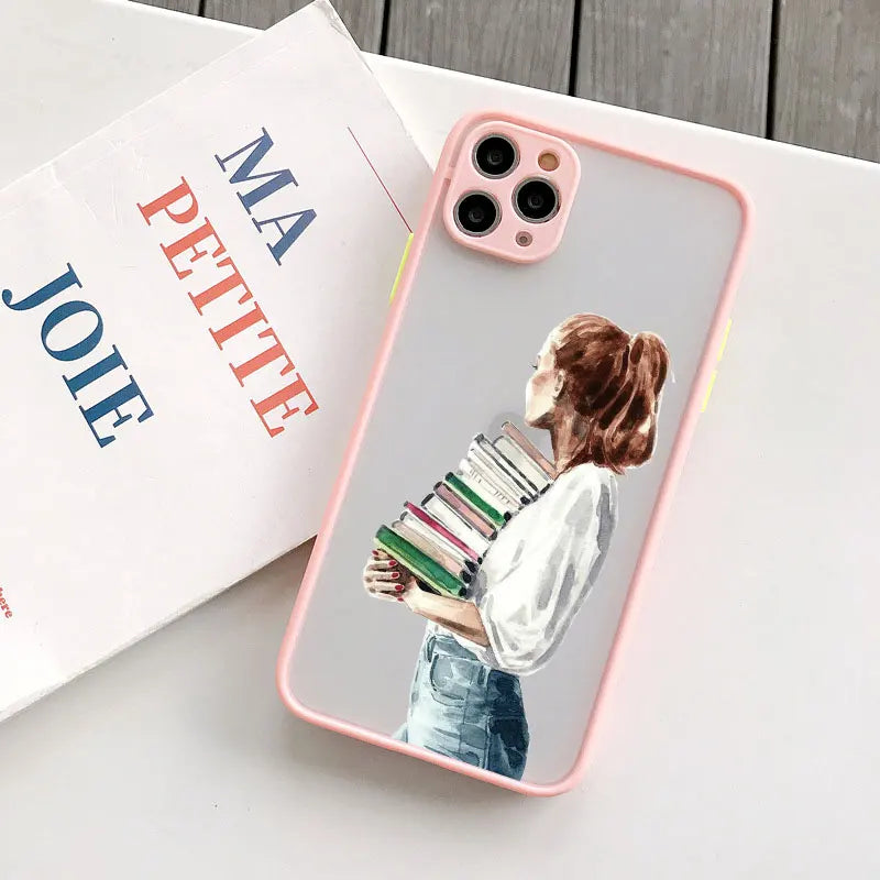 Bookish Girl iPhone Case – Cute Shockproof Cover for iPhone X–17 Pro Max, Mini & Plus