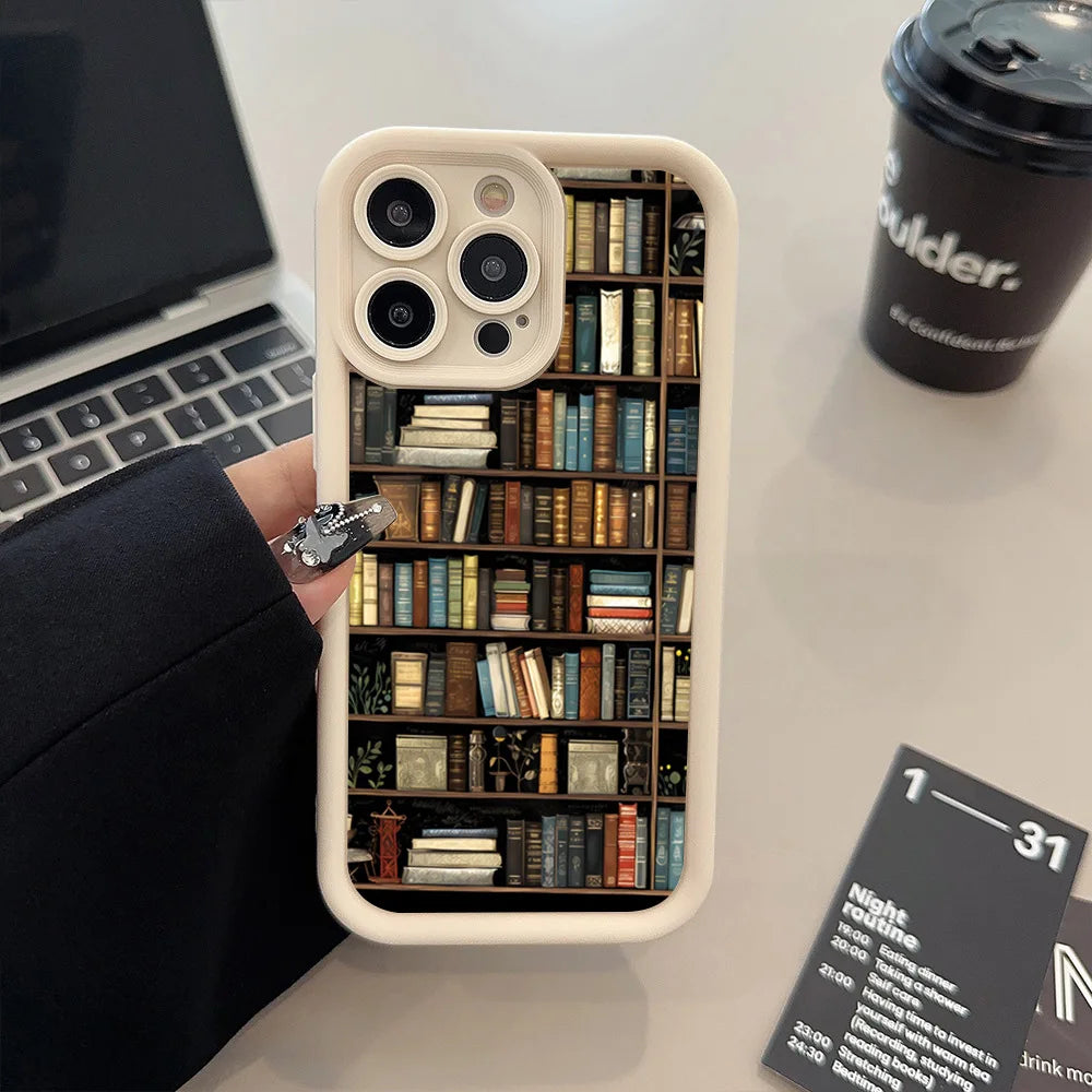 Bookshelf Pattern Soft Shockproof iPhone Case – Compatible with iPhone 11 to 16 Pro Max