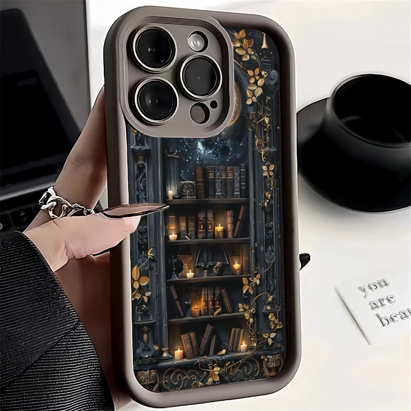 Moonlight Bookshelf iPhone Case – Shockproof Bumper for iPhone 11-17 Pro Max