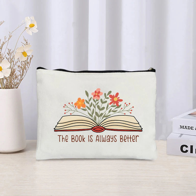 Book Lovers Canvas Pouch – Cute Organiser, Pencil Case & Makeup Bag