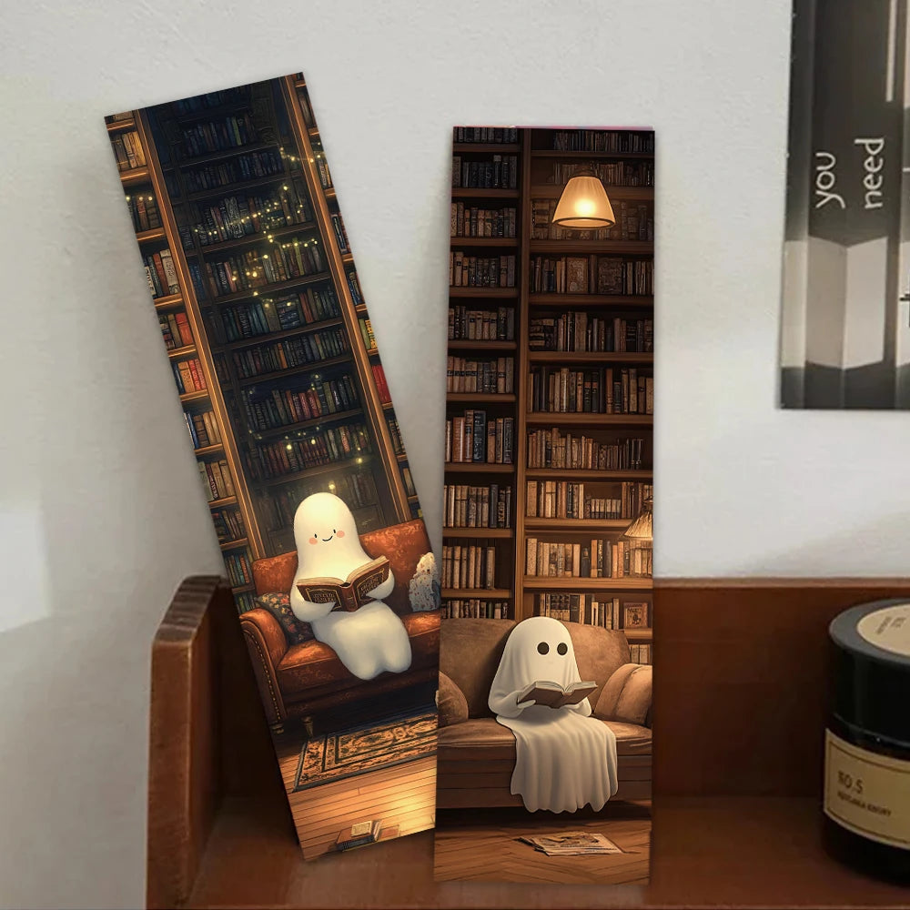 Set of 30 “Ghosts Reading in the Library” Bookmarks – Cute & Spooky Page Markers