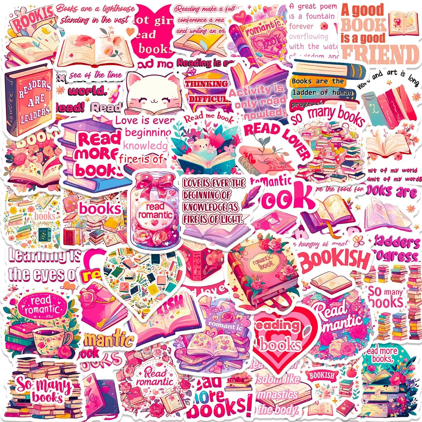 10/50/100pcs Bookish Stickers – Cute & Aesthetic Reader Decals (Includes Smut, Dark Romance & More)