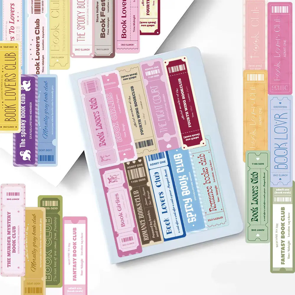 Set of 30 Literary Ticket Bookmarks – Aesthetic Page Markers for Readers