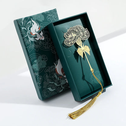 Elegant Chinese Handmade Bookmarks – Golden Lotus & Rose Design for Book Lovers