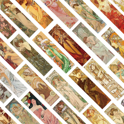 Set of 30 Art Nouveau Bookmarks – Alphonse Mucha Inspired Vintage Art Collection