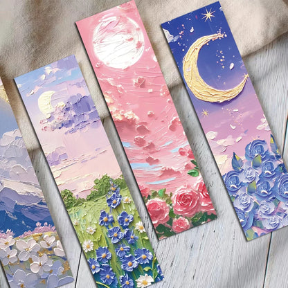 Set of 30 or 60 Oil Painting Style Bookmarks – Dreamy Landscape Art for Book Lovers