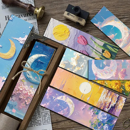 Set of 30 or 60 Oil Painting Style Bookmarks – Dreamy Landscape Art for Book Lovers