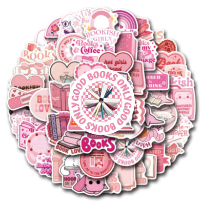 60pcs Pink Bookish Stickers – Cute Reading Stickers for Laptop, Phone, Diary & Water Bottle