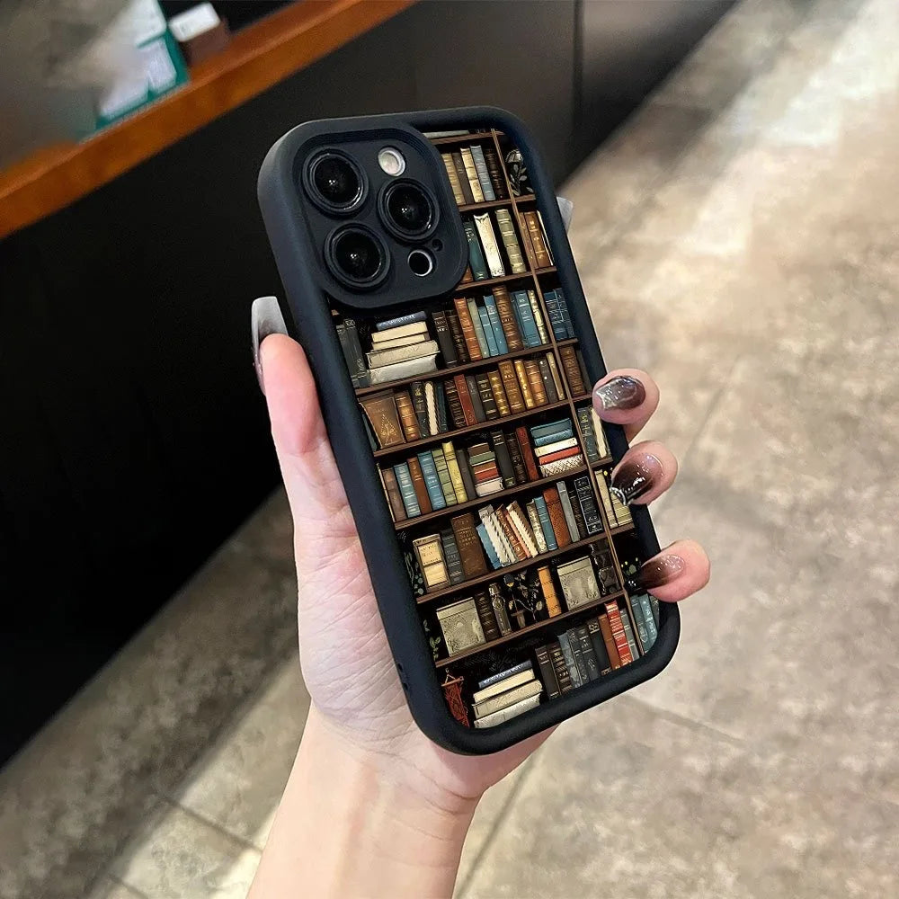 Bookshelf Pattern Soft Shockproof iPhone Case – Compatible with iPhone 11 to 16 Pro Max