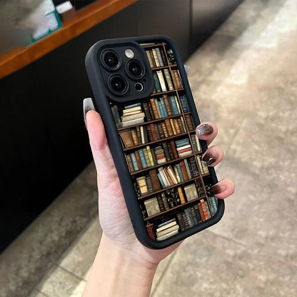 Bookshelf Pattern Soft Shockproof iPhone Case – Compatible with iPhone 11 to 16 Pro Max