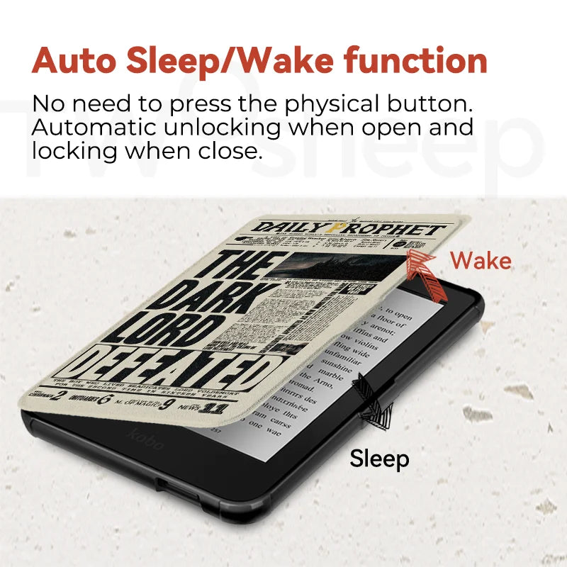 Harry Potter Themed ("The Daily Prophet") Flip Protective Case for Kobo Clara (Colour, BW, & 2E)