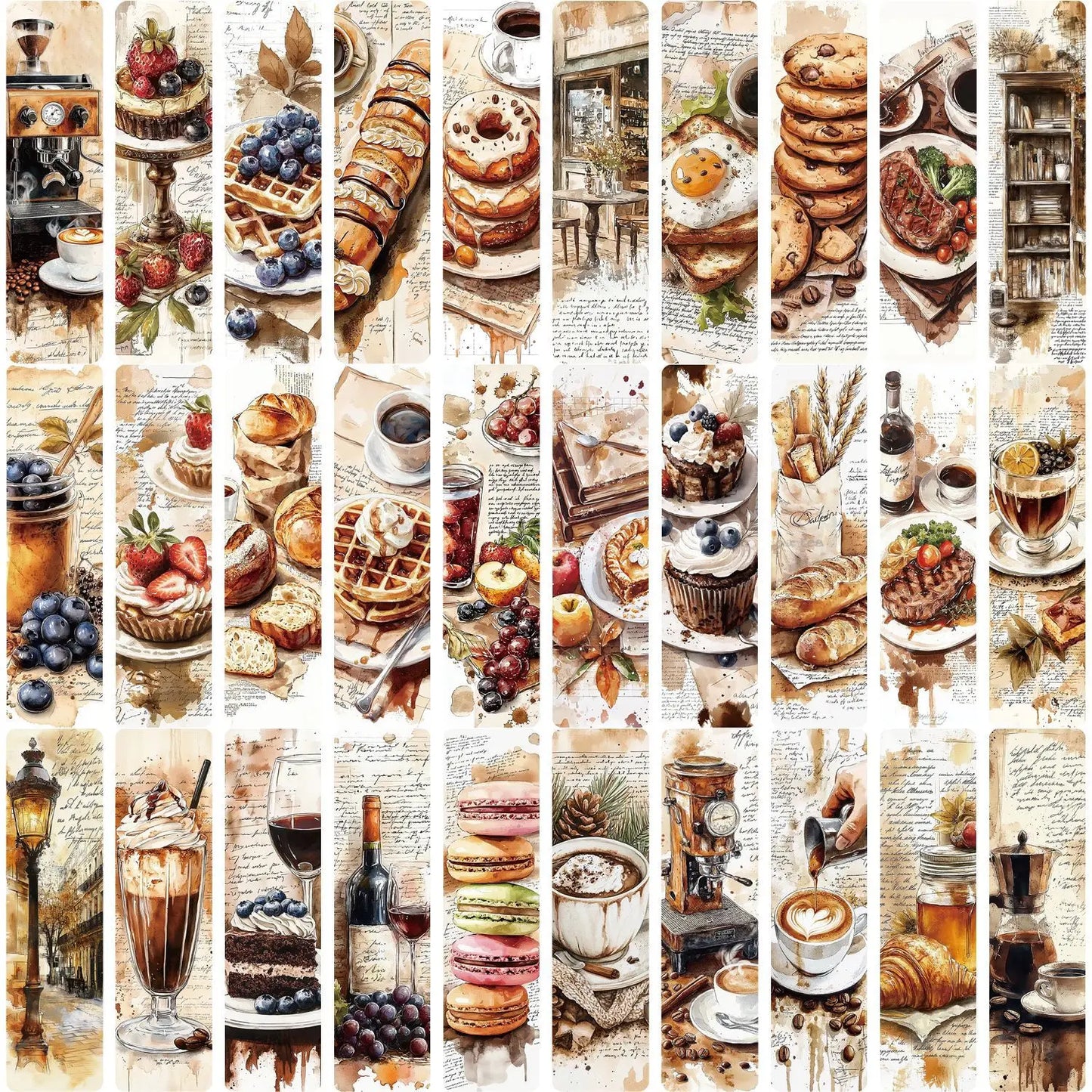 Set of 30 Coffee & Dessert Aesthetic Bookmarks – Afternoon Tea-Inspired Page Markers for Reading & Study