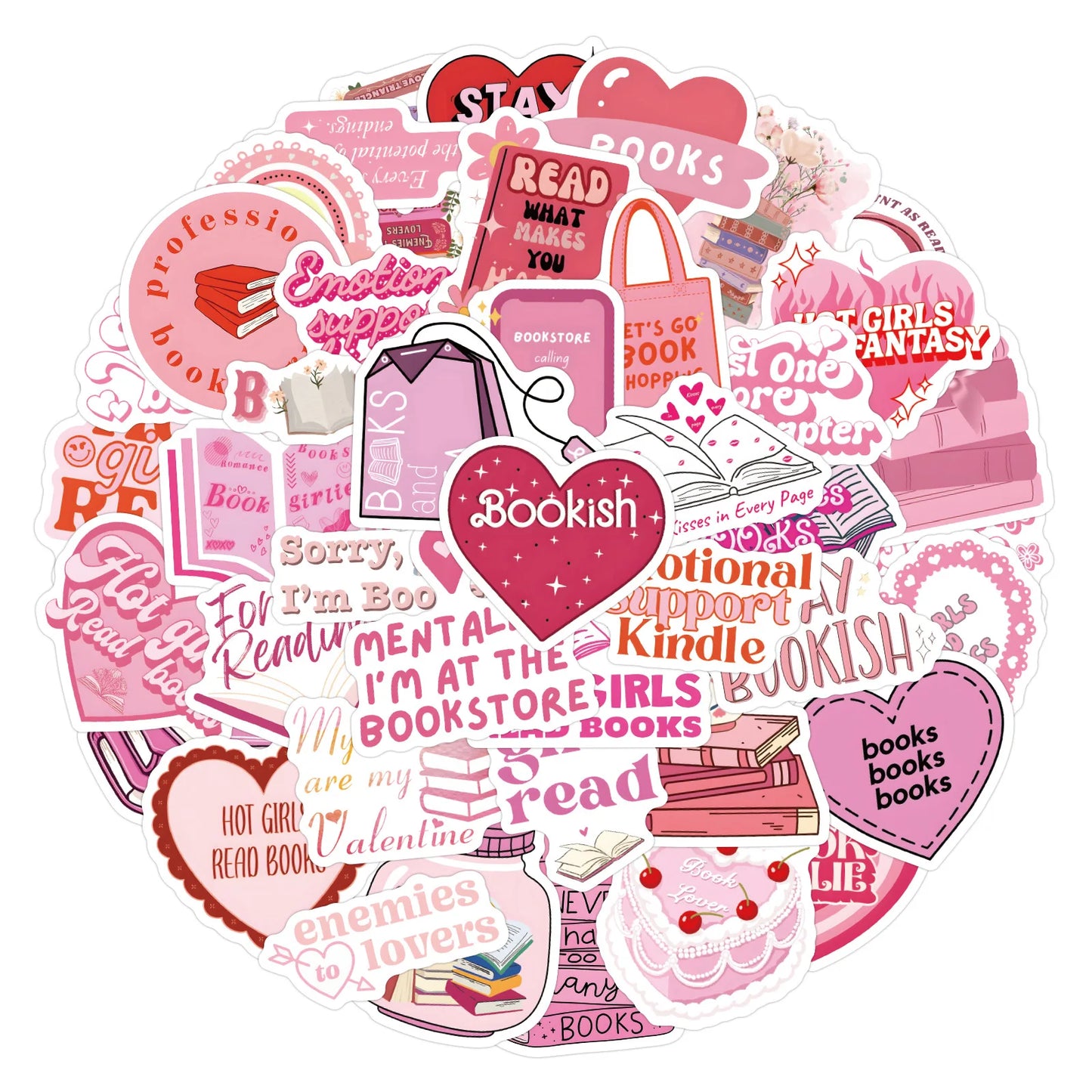 60pcs Pink Bookish Stickers – Cute Reading Stickers for Laptop, Phone, Diary & Water Bottle