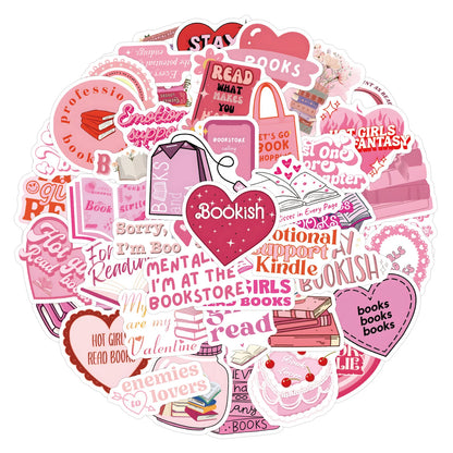 60pcs Pink Bookish Stickers – Cute Reading Stickers for Laptop, Phone, Diary & Water Bottle