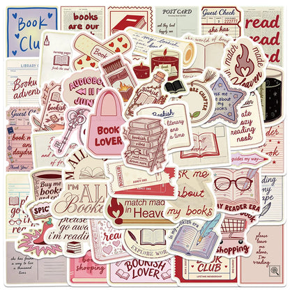 50pcs Literary Daydream Stickers – Cute Reading-Inspired Vinyl Decals for Laptops, Journals & Scrapbooks