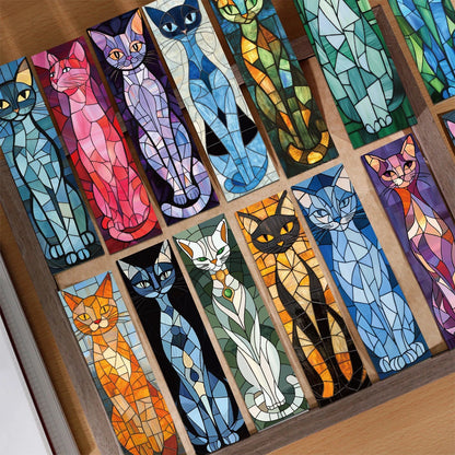 Set of 30 Stained Glass Cat Bookmarks – Aesthetic Cartoon Page Markers for Readers & Book Lovers