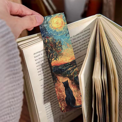 Set of 30 Oil Painting Cat Bookmarks – Artistic Starry Night-Inspired Page Markers for Book Lovers