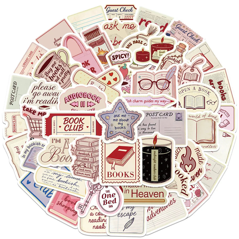50pcs Literary Daydream Stickers – Cute Reading-Inspired Vinyl Decals for Laptops, Journals & Scrapbooks