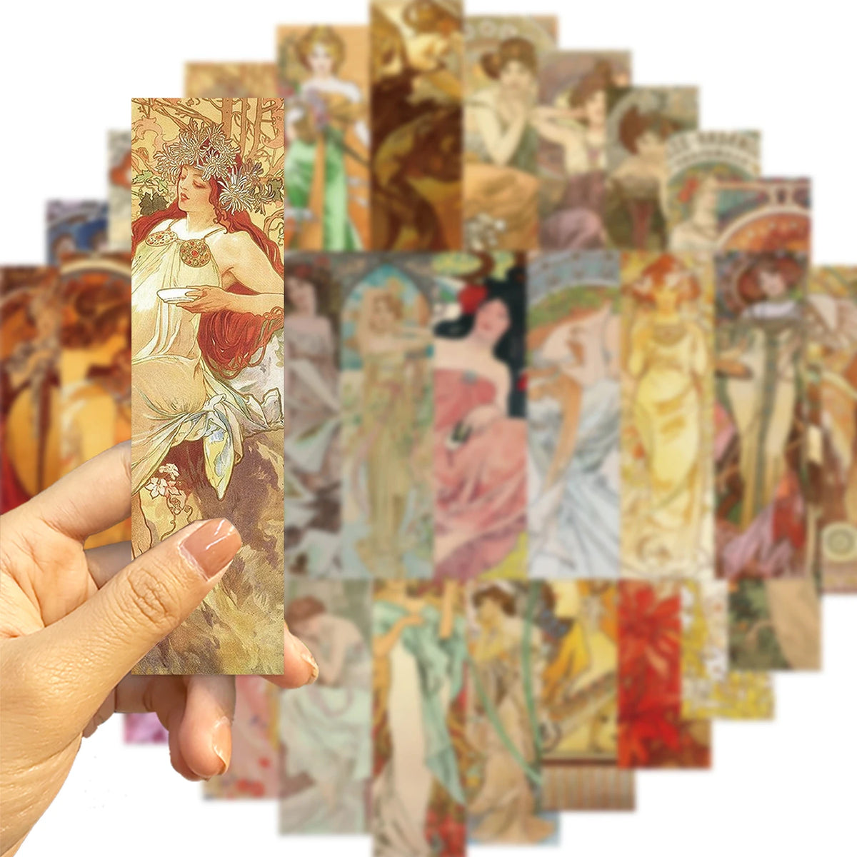 Set of 30 Art Nouveau Bookmarks – Alphonse Mucha Inspired Vintage Art Collection