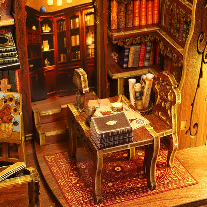 Miniature Wooden Bookshelf Dollhouse – 3D Puzzle & Bookend Set