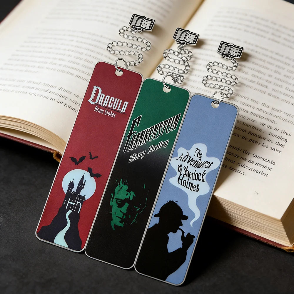 'Sherlock Holmes', 'Frankenstein' & 'Dracula' Metal Bookmarks – Gothic Mystery Novel Bookmarks for Book Lovers & Readers