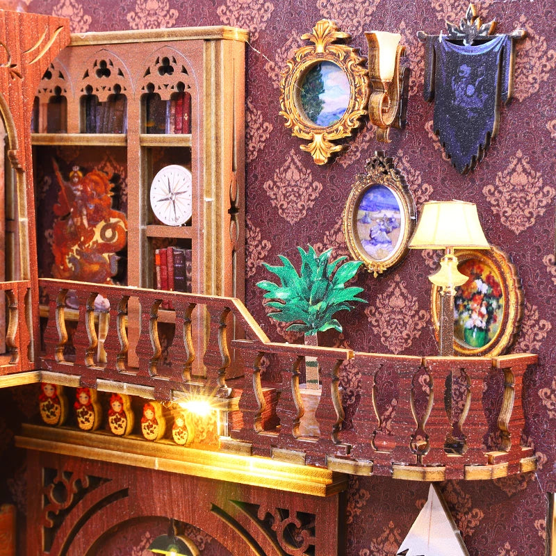 Miniature Wooden Bookshelf Dollhouse – 3D Puzzle & Bookend Set