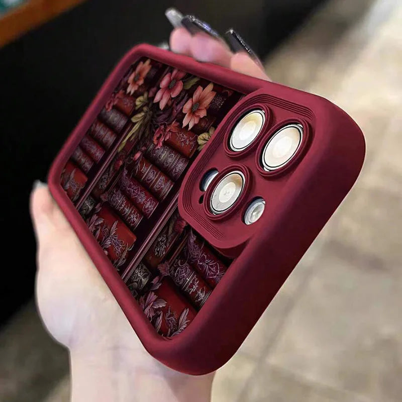 Floral Bookshelf iPhone Case – Shockproof Cover for iPhone 11-17 Pro Max