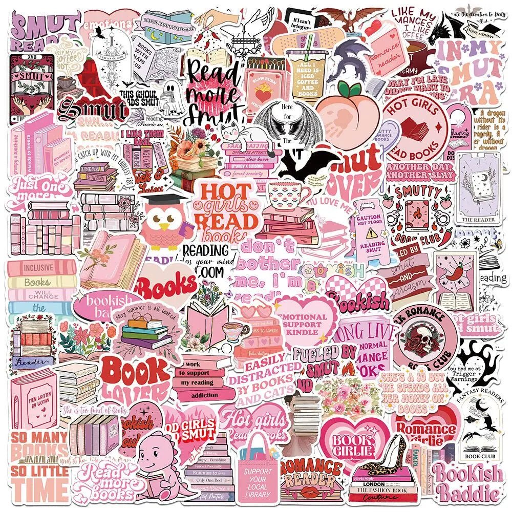 10/50/100pcs Bookish Stickers – Cute & Aesthetic Reader Decals (Includes Smut, Dark Romance & More)