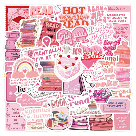 60pcs Pink Bookish Stickers – Cute Reading Stickers for Laptop, Phone, Diary & Water Bottle