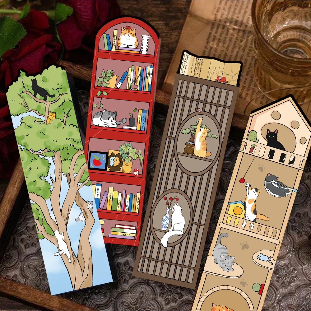 Set of 30 or 60 Cute Cartoon Cat Bookmarks – Waterproof Bookmark Cards for Students, Laptops, Luggage & Stationery