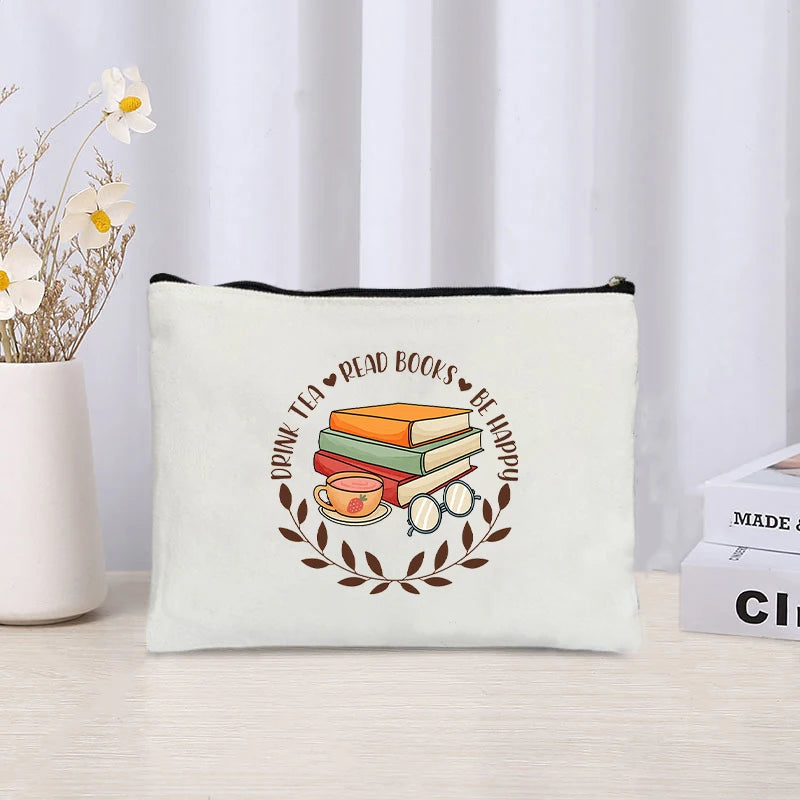 Book Lovers Canvas Pouch – Cute Organiser, Pencil Case & Makeup Bag