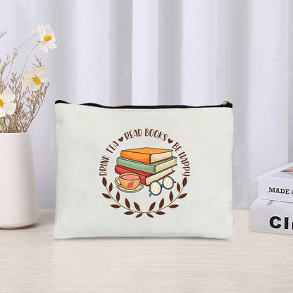 Book Lovers Canvas Pouch – Cute Organiser, Pencil Case & Makeup Bag