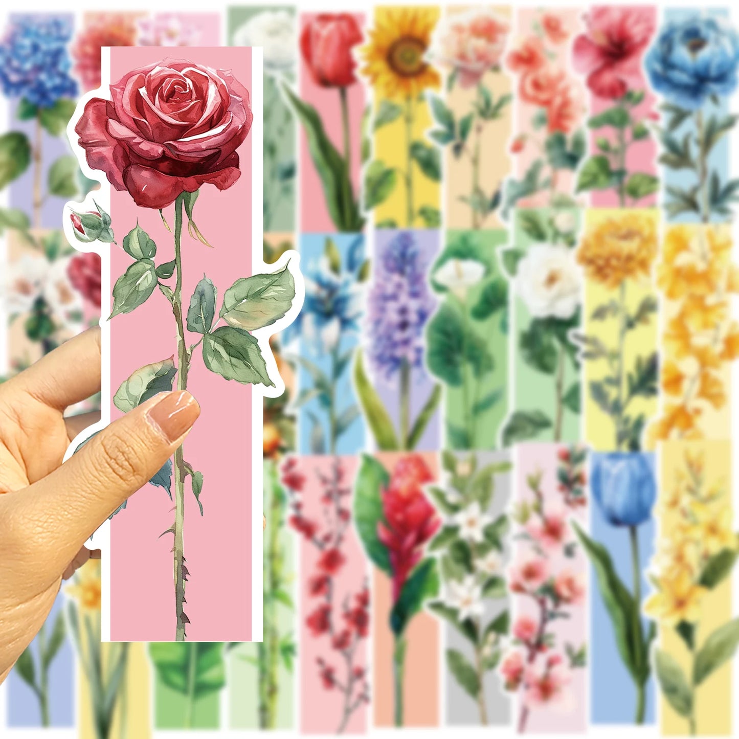 Set of 30 Watercolour Flower Bookmarks – Floral Page Markers for Readers & Students