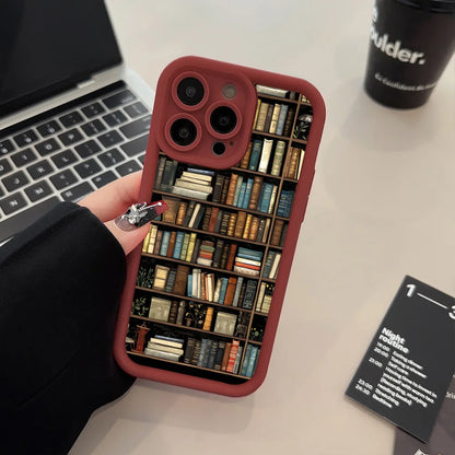 Bookshelf Pattern Soft Shockproof iPhone Case – Compatible with iPhone 11 to 16 Pro Max