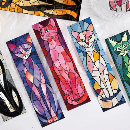 Set of 30 Stained Glass Cat Bookmarks – Aesthetic Cartoon Page Markers for Readers & Book Lovers