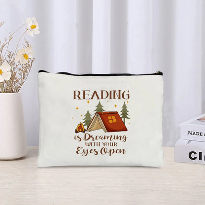 Book Lovers Canvas Pouch – Cute Organiser, Pencil Case & Makeup Bag