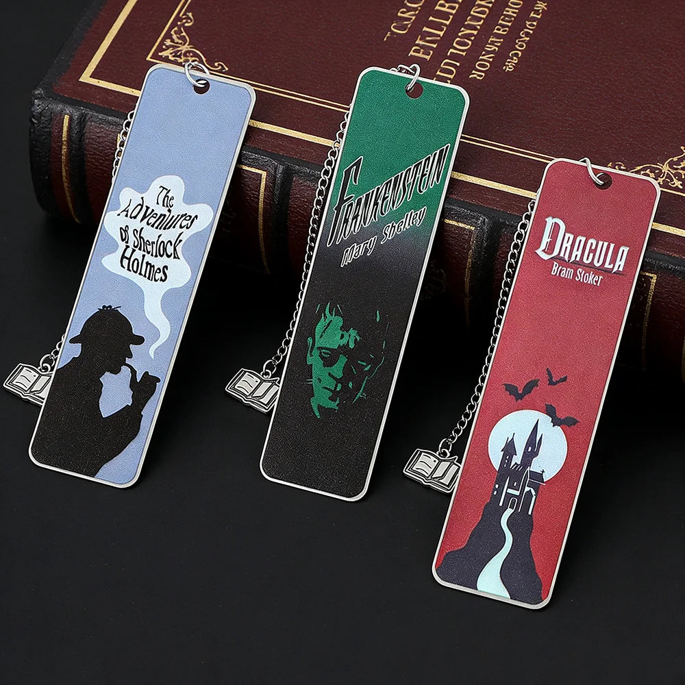 'Sherlock Holmes', 'Frankenstein' & 'Dracula' Metal Bookmarks – Gothic Mystery Novel Bookmarks for Book Lovers & Readers