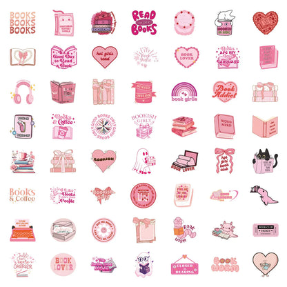 60pcs Pink Bookish Stickers – Cute Reading Stickers for Laptop, Phone, Diary & Water Bottle