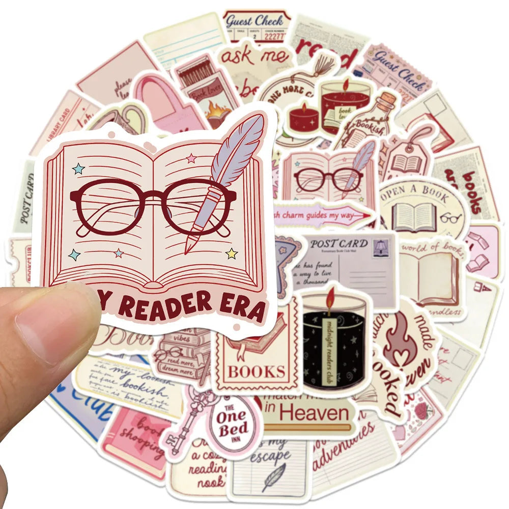 50pcs Literary Daydream Stickers – Cute Reading-Inspired Vinyl Decals for Laptops, Journals & Scrapbooks