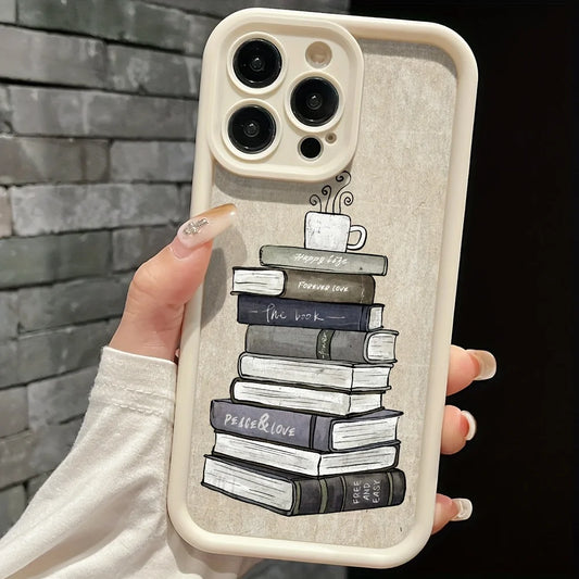 Antique White Book Pattern iPhone Case – Soft TPU Cover for iPhone 11–16, SE, XR, XS & More