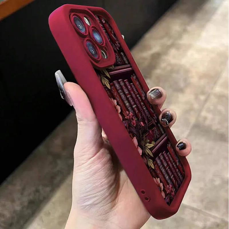 Floral Bookshelf iPhone Case – Shockproof Cover for iPhone 11-17 Pro Max