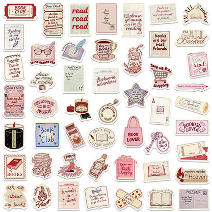 50pcs Literary Daydream Stickers – Cute Reading-Inspired Vinyl Decals for Laptops, Journals & Scrapbooks
