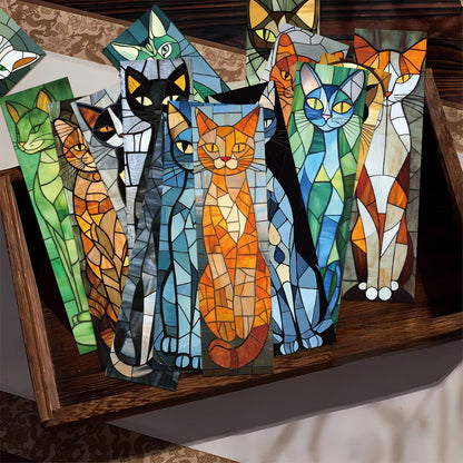 Set of 30 Stained Glass Cat Bookmarks – Aesthetic Cartoon Page Markers for Readers & Book Lovers