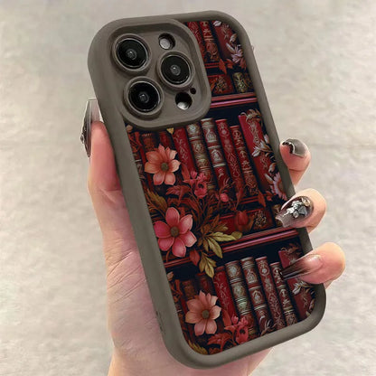 Floral Bookshelf iPhone Case – Shockproof Cover for iPhone 11-17 Pro Max