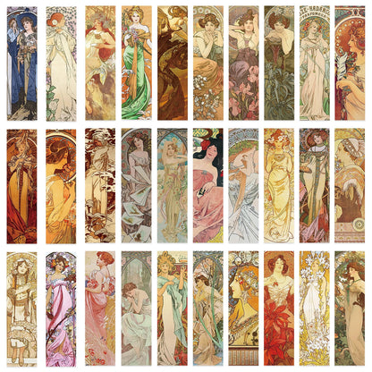 Set of 30 Art Nouveau Bookmarks – Alphonse Mucha Inspired Vintage Art Collection