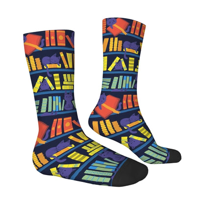 Library Bookshelf Crew Socks – Soft Breathable Unisex Socks for Book Lovers