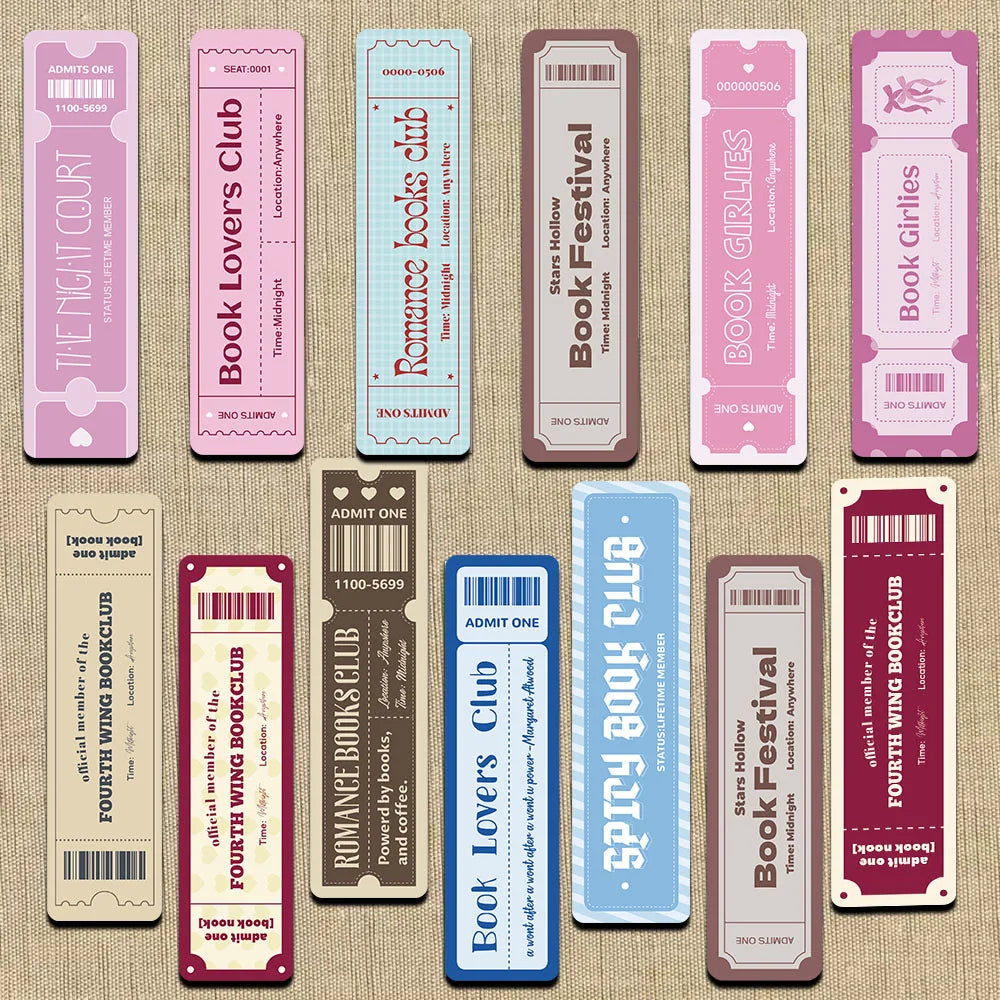 Set of 30 Literary Ticket Bookmarks – Aesthetic Page Markers for Readers
