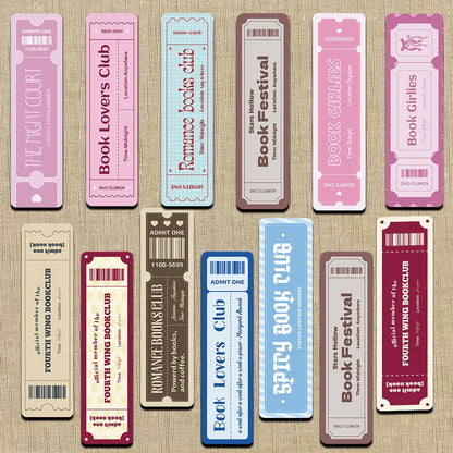 Set of 30 Literary Ticket Bookmarks – Aesthetic Page Markers for Readers