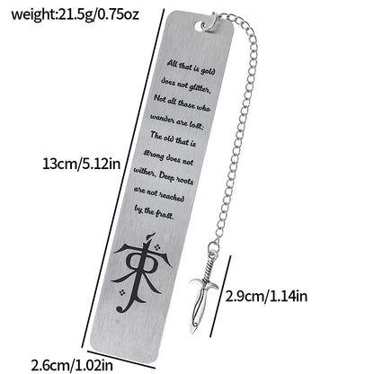 Lord of the Rings-Inspired Metal Bookmark with Ring Charm – Literary Gift for Fantasy Lovers